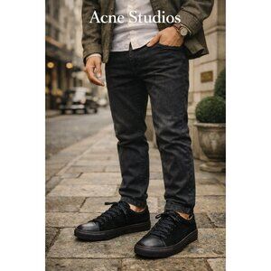 Acne Studios Black Leather Suede Low Top Sneakers Men EU 42 Lace Up Minimalist